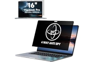 IPROKKO 360° Privacy Screen MacBook Pro 16 inch (2021, 2022, 2023,2024, M1, M2, M3, M4,Pro, Max), Matte Anti Glare Blue Light 16" Mac Scratch Resistant Laptop Screen Protector Filter