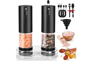 IGUGI Set Macina Sale e Pepe Elettrico,Macinapepe Automatici,Macina Sale e Pepes Elettrico Ricaricabile USB con Base,Macinas Spezie Automatica per Cucina, Ristorante e Barbecue Macinapepe