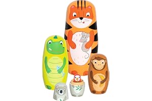 GOKI Matroschka Puppen, Tiger Tavi und seine Freunde: Tiger: Höhe: 14,5 cm, Ø 6,5 cm, Holz, 5 Figuren, per Set