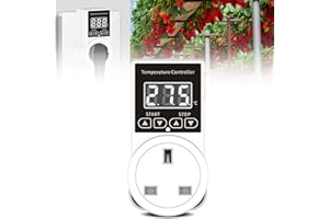 VAILEAL Digital Thermostat Plug Socket, Thermostat Outlet Socket, Thermostat Plug Day and Night Thermostatic Uk Plug, Lcd Screen Heating Cooling Temperature Switch for Greenhouse Reptile Terrarium Home (1)