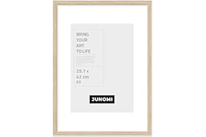 JUNOMI® Cadre photo DIN A3 bois Chêne | Cadre photo 29,7 x 42 cm avec verre plexi incassable | Cadre photo bois