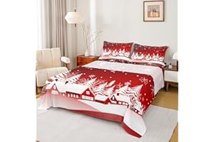 Erosebridal Xmas Bed Sheets Set Queen Size Merry Christmas Sheet Set for Boys Girls Kids Christmas Themed Fitted Sheet 4 Piece Christmas Decor Flat Sheet Happy New Year Gifts Sheets Red