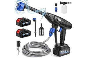 SWBSLL 48V Idropulitrice a Batteria, 30Bar Idropulitrice Portatile Senza Fili con 2 Batterie da 12000mAh, Ugello 6 in 1, Tubo da 5M, Serbatoio in Schiuma, Idropulitrice ad Alta Pressione per Auto, Giardino
