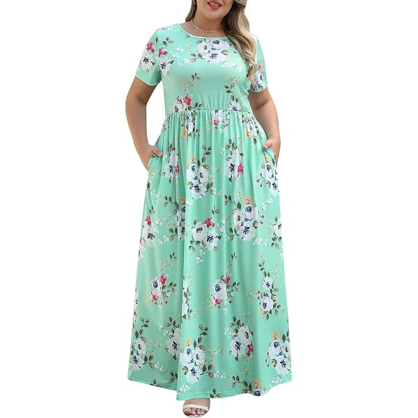 VIISHOW Women's Short Sleeve Maxi Dress - Loose Casual Long Dress With Pockets, Flower Gypsophila Black - View #12