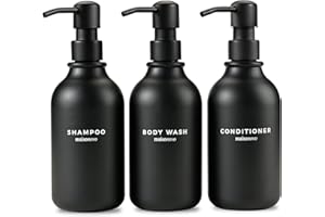 MaisoNovo Dispenser Shampoo e Bagnoschiuma - Dispenser Sapone Doccia - Set da 500 ml composto da 3 flaconi in plastica nera e pompette nere