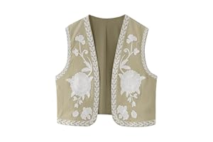 NIBESSER Women's Gilets, Women Vest Vintage Floral Embroidered Crop Vest Retro National Open Front Sleeveless Cardigan Crop Top Summer Waistcoat Women Girls