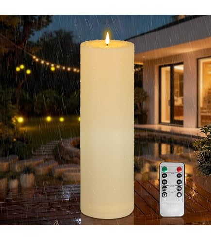 Zevanor Bougies LED Étanchéité IP55 Extérieur 10x35 Cm - Bougies Pilier Scintillantes à Distance, Minuterie, Longue Durée 420h, Lot De 2
