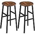 MAHANCRIS Bar Stools, Set of 2 Round Bar Chairs with Footrest, 28 Inch Kitchen Breakfast Bar Stools, Industrial Bar Stools, Easy Assembly, for Dining Room, Kitchen, Rustic Brown BAHR02701