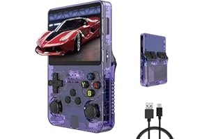 R36S Console de Jeux Portable, QuazarPyon Double Joystick 3D Console Retro Gaming 3,5 Pouces Écran IPS Système Linux Open Source Intégré 15000+ Jeux Classiques Console de Jeux, Carte TF 64G(Pourpre)