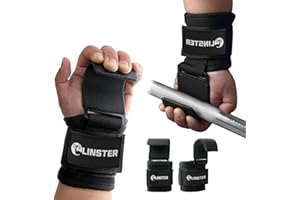 LINSTER Crochets d'haltérophilie (paire), 9 cm de largeur Néoprène Rembourré Bandage Poignet, soulevé de Terre, dynamophilie, Barre de Traction, Crochet musculation poignet pour hommes et femmes