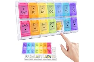 MERICARGO Tablettenbox 7 Tage Morgens Abends, Einfaches Füllen Großer Pillenbox 7 Tage 2 Fächer, Druckknopf Tägliches Tragbare Pillendose für Vitamin, Fischöl, Ergänzungen
