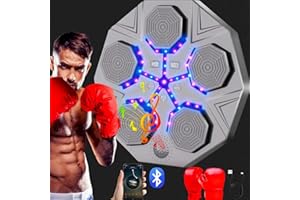BINGGUNYO Music Boxing Machine Machine de Boxe Musicale à Domicile, Machine de Boxe Musicale avec Gants, Appareil de Boxe Électronique Portable Muralavec Lumière LED Bluetooth,Décompression pour Enfants/Adultes
