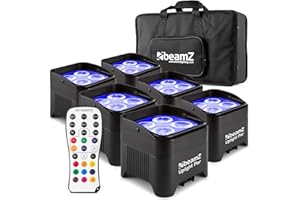 Lichtset draadloos - Complete BeamZ BBP94 Uplight lichtset met 6 accu LED Uplights in tas
