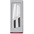 Victorinox Swiss Modern Messer Set, Set of 2, Bread Knife, Santoku Knife, Extra Sharp, Robust Plastic Handle, Black