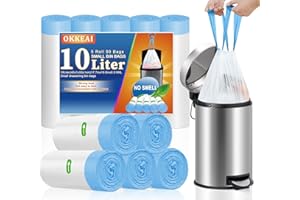 OKKEAI 10l Bin Liners Bathroom Bin Bags Small Pedal Waste Bags Toilet Rubbish Bags Handle Trash Bags with Tie Tap Drawstring,Suitable for Office,Toilet,Kitchen(White, 90 Bags),Fit 8L-15L Garbage Bin