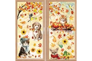 ZELAITE Thanksgiving Fenster Aufkleber Herbst Fenster Aufkleber, Thanksgiving Fensterdeko, Thanksgiving Fenster Dekorationen Statisch Doppelseitiger Druck Thanksgiving Deko (C)