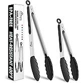 HOTEC Premium Stainless Steel Kitchen Tongs with Silicone Tips BBQ Tongs Set 2-23cm and 12inch