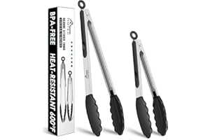 Hotec Premium Rostfritt stål låsande Kökstånger med Silikon Spetsar, Matlagningstänger Grillstånger set med 2–23cm och 30,5cm