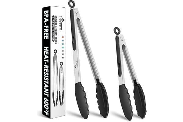 Hotec Pinces de Cuisine Verrouillables, Pince Cuisine Silicone, en Acier Inoxydable de Qualité Qupérieure avec Embouts en Silicone, lot de 2-23 cm et 30,5 cm