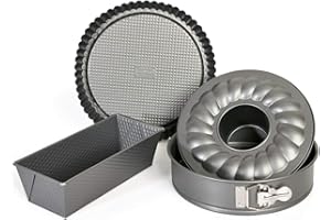 ‎ORIGINAL KAISER Original Kaiser Gourmet Backformen Set 4-teilig, Backset mit 3 Kuchenformen antihaftbeschichtet, Springform mit Flach- und Rohrboden, Tortenform, Kastenform