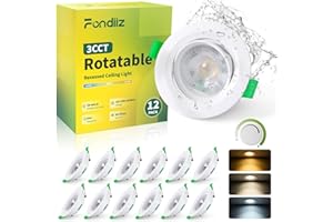 ‎FONDIIZ Fondiiz 12 LED Recessed Spotlights, 230 V, Dimmable, LED Spotlights, Swivelling, 5 W, 480 lm, Warm White, 2700 K, Neutral White, 4000 K, Cool White, 6000 K, Flat, IP44 Ceiling Spotlights for Bathroom