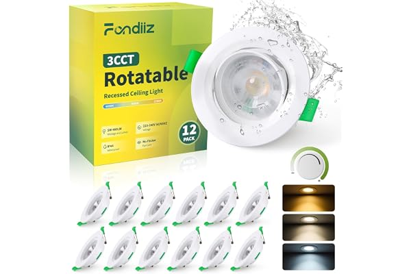 Fondiiz Set med 12 inbyggda dimmabara LED-spots, 5W 480LM Justerbar inbyggd spotriktning Varmt vitt 2700K Neutralt vitt 4000K Kallt vitt 6000K Justerbar, IP44 Takspots för badrum, Hål Ø70-80mm