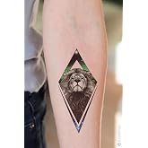 BearPear Neon Aslan Ge&ccedil;ici D&ouml;vme Neon Lion Tattoo