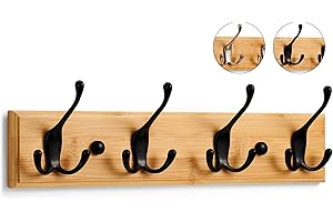 LARHN Appendiabiti da Parete Legno - 4 Ganci Tripli in Nero - 42 cm - Attaccapanni da Muro Moderno per Ingresso, Cameretta e Bagno