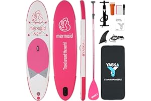 YASKA Nadmuchiwana deska do wiosłowania na stojąco 3 m – deska SUP dla wszystkich poziomów umiejętności, z akcesoriami SUP i wiosłem z włókna szklanego, płetwą, smyczą, pompką o podwójnym działaniu i