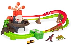Dickie Toys - Bilbana Skull Volcano Track-set (100 cm) med vulkanutbrott, bil och dinosaurietillbehör – leksaksmotorväg för b