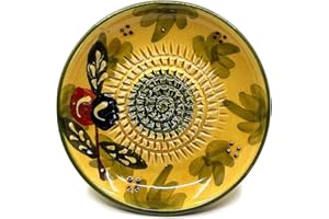 Kaladia - Assiette à râper en céramique - Idéal pour le gingembre, le parmesan, etc. - Motif : vert aux olives - Diamètre : 12 cm - Fait à la main et peint à la main - Fabriqué en Espagne