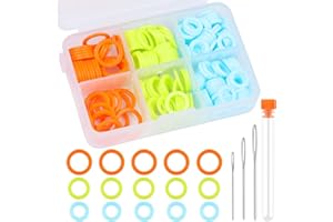 Riddur 206 Pezzi Anelli Segnapunti per Maglia con Scatola Portaoggetti Portatile, Anelli Segnapunti Colorati (S/M/L) Pennarelli per Maglia Uncinetto e Aghi Smussati a Occhi Grandi per Uncinetto