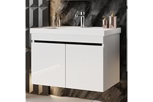 ‎KAREN BANYO Karen Waschtisch mit Unterschrank Venus Weiß | Keramikwaschbecken | Unterschrank | Badmöbel | Aufsatzwaschbecken | Konsolenwaschtisch | Moderner Stil | Badezimmer (Venus 80)