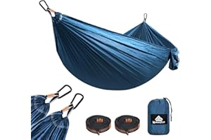 NATUREFUN Ultralekki podróżny hamak kempingowy, nośność 300 kg, (275 x 140 cm), oddychający, szybkoschnący nylon spadochronowy, 2 x karabińczyk premium, 2 x nylonowe zawiesia w zestawie, na zewnątrz,