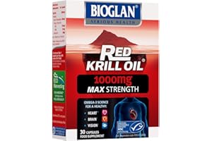 Bioglan Red Krill Oil Max Strength 1000 mg, high in Omega-3 Fish Oil, EPA & DHA help to support your Heart, Eye and Brain health, one month supply – 30 capsules