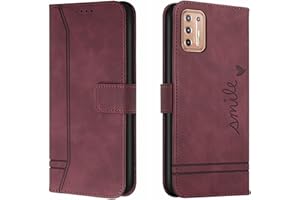 Lihondar Etui na Motorola Moto G9 Plus, Wysokiej Jakości Skóra PU, Osłona Tpu z Uchwytem na Karty, Magnetyczna, Etui z Klapką z Portfelem, Pokrowiec na Motorola Moto G9 Plus (Czerwony)