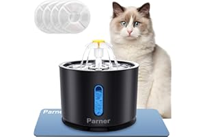 Parner Katzenbrunnen, Trinkbrunnen Wasserspender für Katzen mit Wasserstand Fenster, 2.4L Cat Water Fountain Rostfreier mit 4 Stück Hygienefilter & 1 Silikonmatte für Haustiere (WF09)
