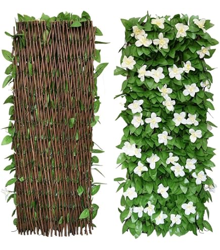 Siepe Artificiale Estensibile 100x200 Cm, Foglie 3D, Traliccio Legno - Per Recinzioni, Divisori, Decorazione