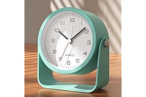 AYRELY® Réveil Analogique 3,5 Pouces – Petit Réveil Rétro Silencieux sans Tic-Tac, Angle Réglable, Réveil Matin à Piles avec Lumière pour Table de Nuit ou Bureau (Bleu Clair)