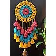 Kavya Craft Present Handcrafted Yellow-Sky Blue-Red Tasseled Crochet Dream Catcher