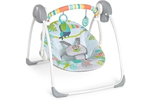 Bright Starts, Rainforest Vibes, Balancelle compacte, 6 Vitesses de Balancement, Arche de Jeu Amovible avec 2 Jouets interactifs 12426 Multicolore