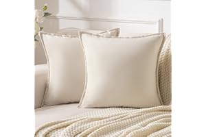 SERENTO Funda de Cojines para Sofá Funda de Almohadas de Terciopelo Suave Juego de 2 Fundas Cojín Cuadradas Color Solido Cremallera Oculta para Decoración del Hogar Dormitorio Coche 45x45cm Blanco Crema