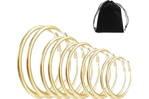 JTMKYO 5 paires de boucles d'oreilles dorées avec 1 pochette de rangement noire, créoles dorées, boucles d'oreilles dorées pour femme, créoles plaquées or, Acier inoxydable