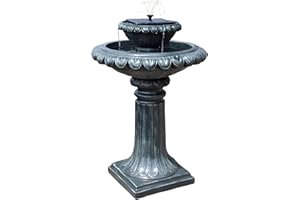 Primrose 79cm Solar Stone Effect Victoriana Bird Bath and Water Fountain with LED Lights Fully Self Contained Feature