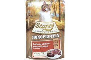 Stuzzy, Monoprotein Ziarno i Bezglutenowe, mokra karma dla dorosłych kotów z wołowiną, pasztet - (20 worków po 85 g)