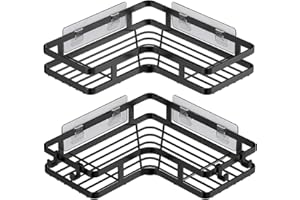 ZVZM Duschablage Ohne Bohren Schwarz Eckregal, Duschregal 2er-Pack, Badregal Ohne Bohren, Shower Shelf Mit 4 Haken, Shampoo Halterung für Dusche, Dusche Halterung für Badezimmer, Küche.