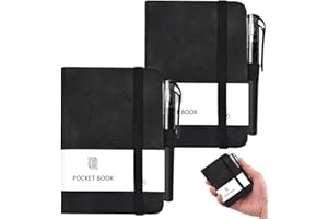TEARMIER 2 Pcs A7 Notebook with 2 Pens, 200 Pages Pocket Notebook with Elastic Band, Leather Cover Lined Small Notebooks Classic Ruled Mini Notepads Journal for Office School Writing Plan Memos