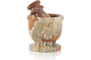 Radicaln Mortaio e Pestello in Marmo con Onice Verde, 6,3 cm, Portatile, Realizzato a Mano, Tritaspezie, Lucidato, Verde