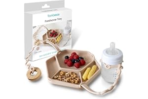 Tambeeze Silicone Baby Suction Plates for Toddler Kids Self Feeding, Stay Put Divided Feeding Weaning Plates for High Chair Tray, Safety Toy Straps, Comes with 2 Straps (Sand)