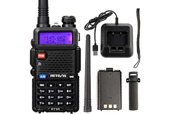 Retevis RT5R Talkie Walkie Longue Portée, Talkie Walkie Professionnel, Chirp, Double Bande, 128 Canaux, Lumière LED, Typc-C, Chasse, Alarme d'urgence, Robuste et Durable (Noir, 1Pcs)
